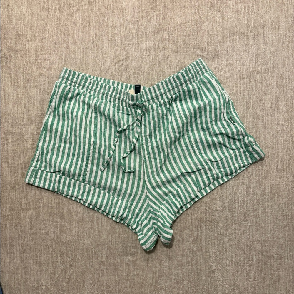 Green and White Striped Shorts